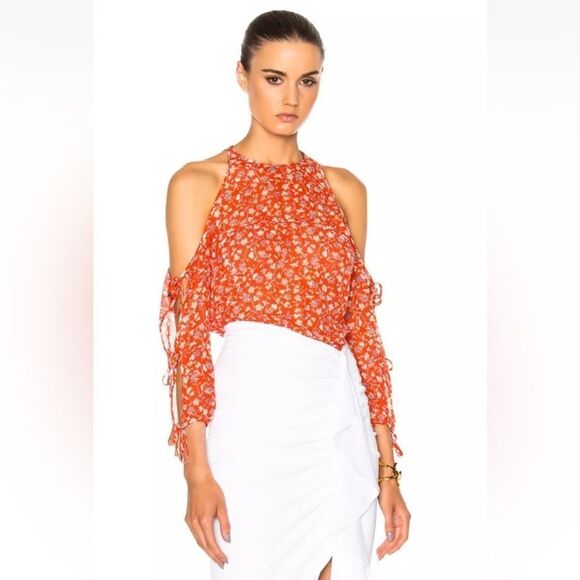 🔅🆕🔅🌸 Authentic Veronica Beard Flynn Bow Cold Shoulder Blouse 100% Silk 🌸✨ - Picture 4 of 13